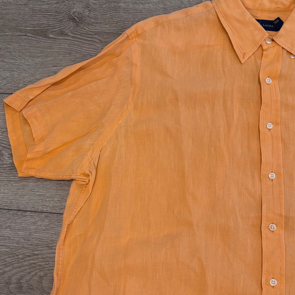 Ralph Lauren Button Down Shirt Mens XXL Orange 100% Linen Short Sleeve Pony Logo - Picture 3 of 10